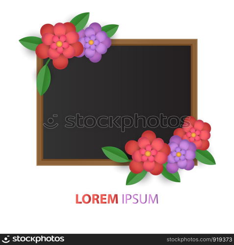 Abstract postcard flower with board isolated on white background, paper flowers. Illustration for promotion text here, brochures, Floral postcard invitation, advertising banner, congratulation