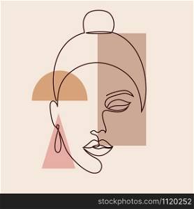 Abstract poster with minimal woman face.One line drawing style.