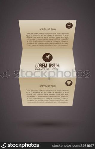 Abstract presentation infographic template with folded paper text and business icons on dark background isolated vector illustration. Abstract Presentation Infographic Template