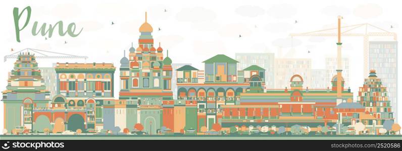 Abstract Pune Skyline with Color Buildings. Vector Illustration. Business Travel and Tourism Concept with Historic Buildings. Image for Presentation Banner Placard and Web Site.