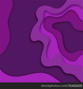 Abstract purple 3D paper cut background. Abstract wave shapes. Vector format