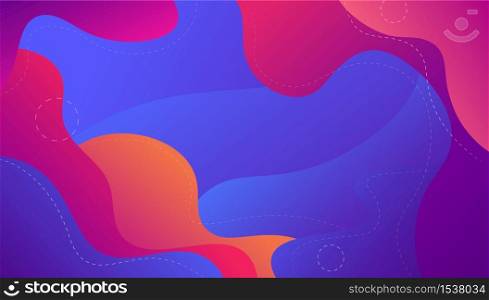 Abstract purple and pink colorful wave background with circle and dotted line vector graphic illustration. Futuristic bright liquid gradient colored curve shape backdrop. Abstract purple and pink colorful wave background with circle and dotted line