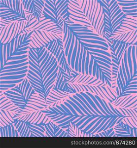 Abstract purple jungle print. Exotic plant. Tropical pattern, palm leaves seamless vector floral background.. Abstract purple jungle print. Exotic plant. Tropical pattern,