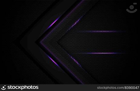 Abstract purple light arrow on black with hexagon mesh design modern luxury futuristic technology background vector illustration. 