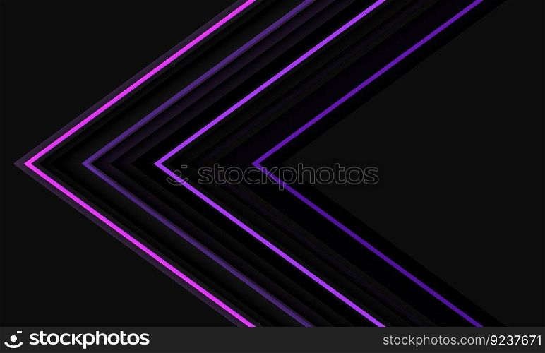 Abstract purple light neon grey metallic black shadow arrow direction pattern design modern futuristic technology background vector illustration.