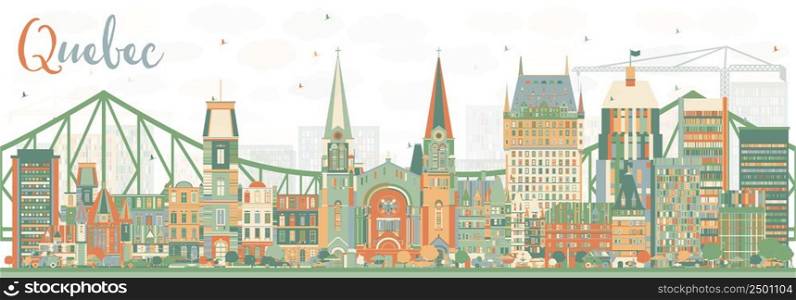 Abstract Quebec Skyline with Color Buildings. Vector Illustration. Business Travel and Tourism Concept with Historic Architecture. Image for Presentation Banner Placard and Web Site.