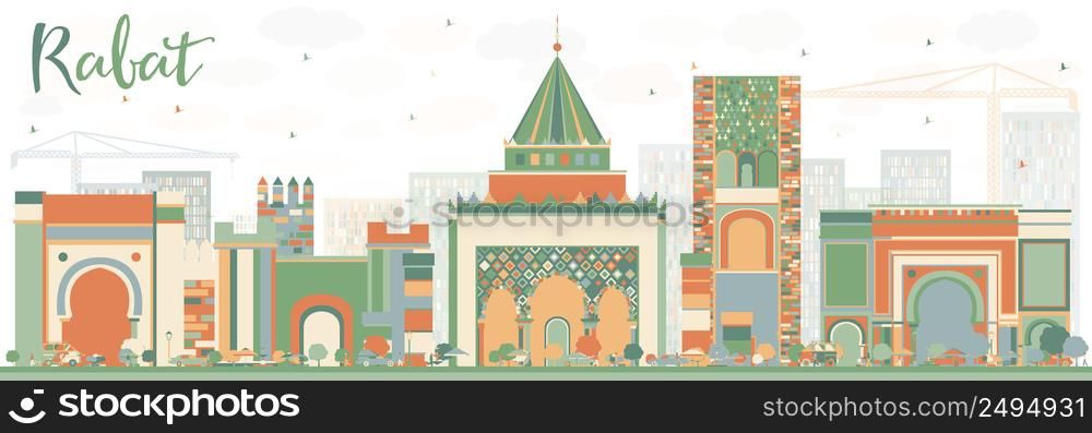 Abstract Rabat Skyline with Color Buildings. Vector Illustration. Business Travel and Tourism Concept with Historic Architecture. Image for Presentation Banner Placard and Web Site.