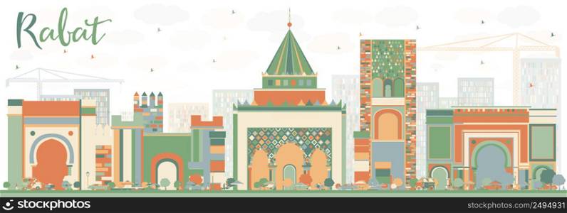 Abstract Rabat Skyline with Color Buildings. Vector Illustration. Business Travel and Tourism Concept with Historic Architecture. Image for Presentation Banner Placard and Web Site.