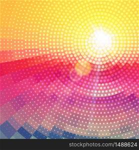 Abstract radial colorful sunset technology background dots.. Abstract radial colorful sunset technology background
