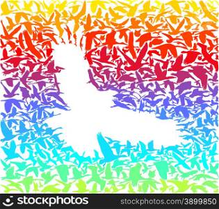 Abstract rainbow predator bird and its prey