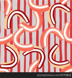 Abstract random seamless pattern with outline jelly candy backdrop. Striped red and grey background. Decorative backdrop for fabric design, textile print, wrapping, cover. Vector illustration.. Abstract random seamless pattern with outline jelly candy backdrop. Striped red and grey background.