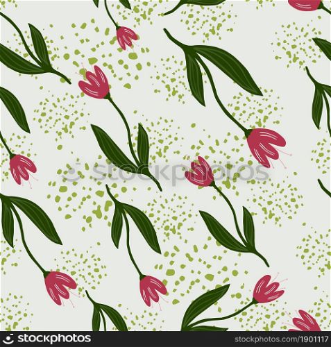 Abstract random tulip seamless pattern on splash background. Decorative floral ornament wallpaper. Botanical design. For fabric design, textile print, wrapping, cover. Retro vector illustration.. Abstract random tulip seamless pattern on splash background.