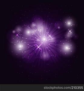 Abstract ray light on violet background, stock vector