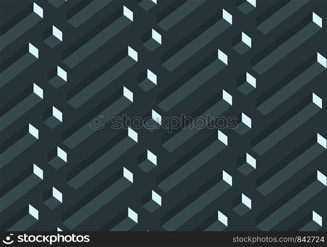 Abstract realistic 3D gray geometric cubes pattern on black background. Vector illustration