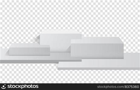 Abstract realistic 3D podium set with pastel color. 3d display product beige minimal scene with geometric podium platform. Vector illustration