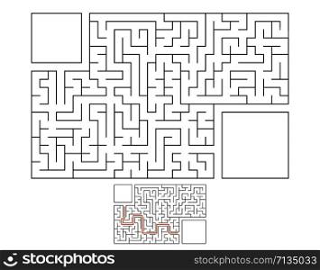 Abstract rectangular maze. Game for kids. Puzzle for children. Labyrinth conundrum. Flat vector illustration isolated on white background. With answer. With place for your image. Abstract rectangular maze. Game for kids. Puzzle for children. Labyrinth conundrum. Flat vector illustration isolated on white background. With answer. With place for your image.
