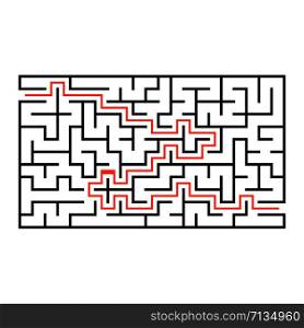 Abstract rectangular maze. Game for kids. Puzzle for children. One entrance, one exit. Labyrinth conundrum. Flat vector illustration isolated on white background.. Abstract rectangular maze. Game for kids. Puzzle for children. One entrance, one exit. Labyrinth conundrum. Flat vector illustration isolated on white background. With answer.