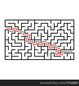 Abstract rectangular maze. Game for kids. Puzzle for children. One entrance, one exit. Labyrinth conundrum. Flat vector illustration isolated on white background.. Abstract rectangular maze. Game for kids. Puzzle for children. One entrance, one exit. Labyrinth conundrum. Flat vector illustration isolated on white background. With answer.