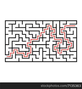 Abstract rectangular maze. Game for kids. Puzzle for children. One entrance, one exit. Labyrinth conundrum. Flat vector illustration isolated on white background.. Abstract rectangular maze. Game for kids. Puzzle for children. One entrance, one exit. Labyrinth conundrum. Flat vector illustration isolated on white background. With answer.
