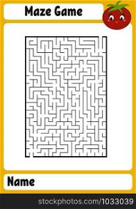 Abstract rectangular maze. Kids worksheets. Activity page. Game puzzle for children. Cute cartoon tomato. Labyrinth conundrum. Vector illustration.