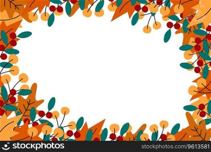 Abstract rectangular Thanksgiving frame with copy space and different twigs in trendy fall shades. Vector. EPS. Isolate. Design for greeting or invitation card, poster, banner, wallpaper, price or web