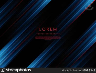 Abstract red and blue gradient geometric diagonal overlapping on black background with copy space for text. Vector illustration