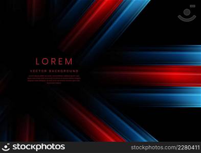 Abstract red and blue gradient geometric diagonal overlapping on black background with copy space for text. Vector illustration