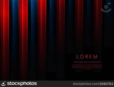 Abstract red and blue gradient geometric vertical overlapping on black background with copy space for text. Vector illustration