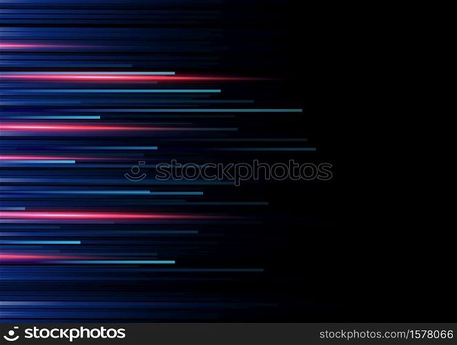 Abstract red and blue stripe lines pattern on dark blue background. Technology style. Vector illustration