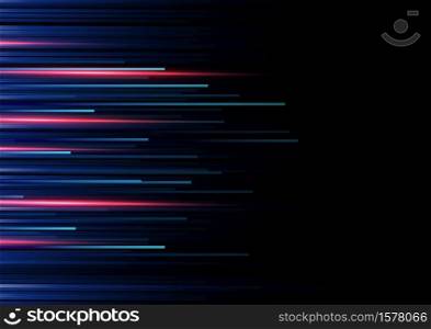 Abstract red and blue stripe lines pattern on dark blue background. Technology style. Vector illustration