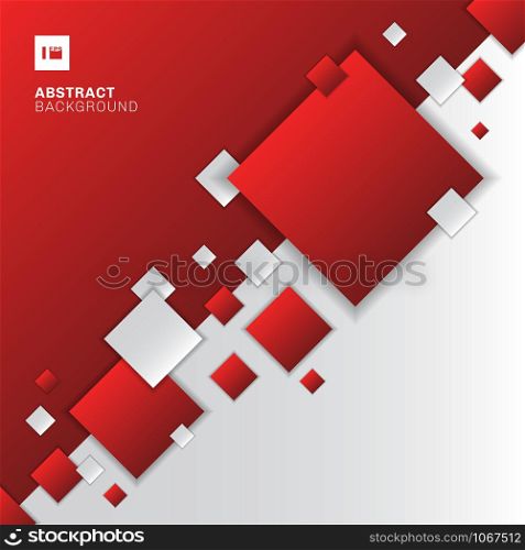 Abstract red and white gradient diagonal separate geometric squares overlapping background technology concept. Vector illustration