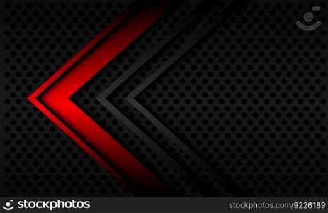 Abstract red arrow direction geometric on grey circle mesh pattern design modern futuristic background vector	