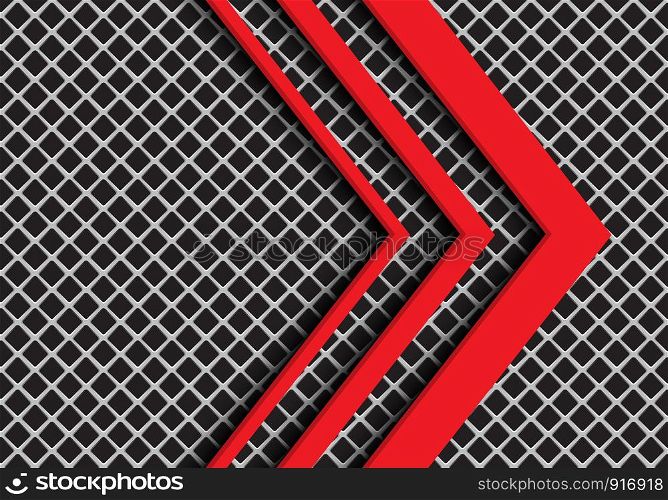 Abstract red arrow direction on grey square mesh design modern futuristic background vector illustration.