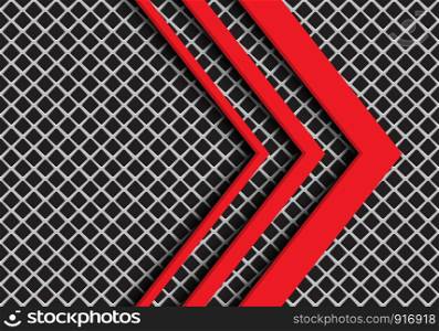 Abstract red arrow direction on grey square mesh design modern futuristic background vector illustration.
