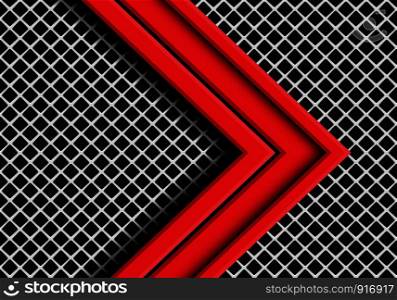 Abstract red arrow direction overlap on grey metal square mesh design modern futuristic background vector illustration.