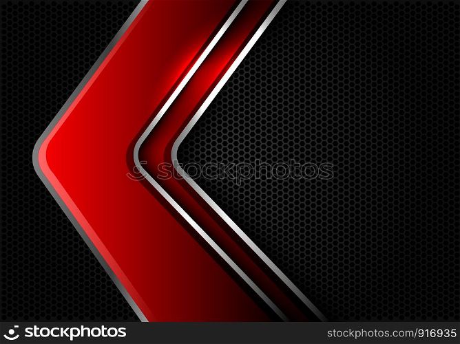Abstract red arrow silver line direction on hexagon mesh design modern luxury futuristic background vector illustration.