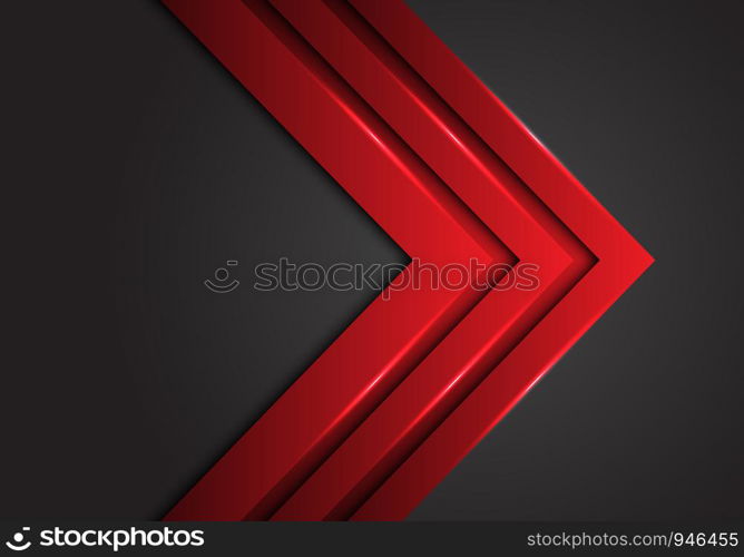 Abstract red arrow steel direction on dark grey design modern futuristic background vector.