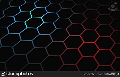 Abstract red blue light hexagon mesh on black design modern futuristic background vector 