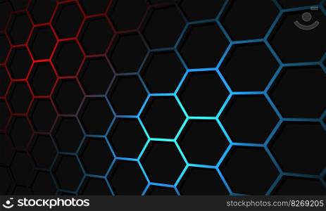 Abstract red blue light hexagon mesh on black design modern futuristic background vector 