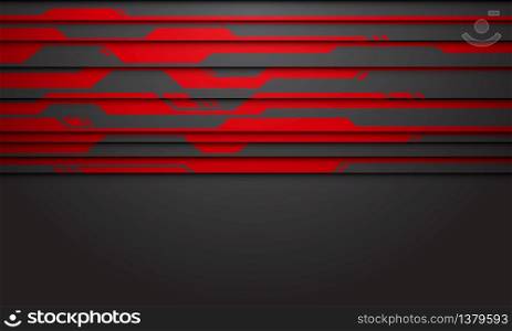 Abstract red circuit line on dark grey with blank space design modern futuristic technology background vector illustration.