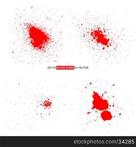Abstract red color splatter on white background. Blood stains. Design elements in vector.