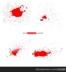 Abstract red color splatter on white background. Blood stains. Design elements in vector.