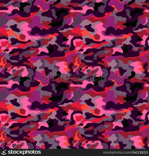 Abstract red colors camouflage seamless pattern. Military camo endless wallpaper. Creative design for fabric, textile print, wrapping, cover. Vector illustration. Abstract red colors camouflage seamless pattern. Military camo endless wallpaper.