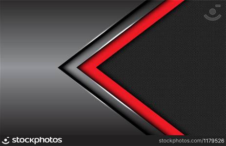 Abstract red dark grey metallic arrow direction with circle mesh blank space design modern luxury futuristic background vector illustration.