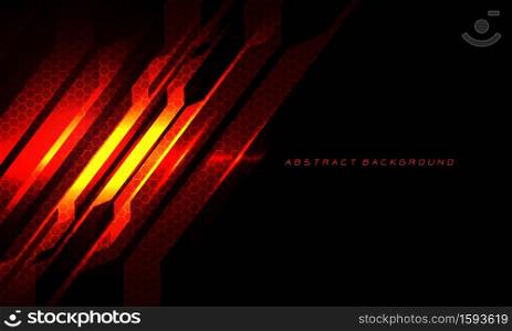 Abstract red fire circuit cyber slash hexagon mesh on black with blank space and text design modern technology futuristic background vector illustration.