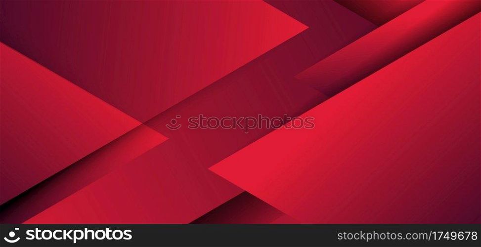 Abstract red geometric triangles overlapping layer paper cut style background. Vector illustration