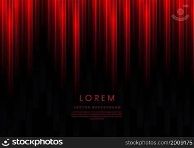 Abstract red gradient vertical geometric overlapping on black background with copy space for text. Speed technology concept. Vector illustration