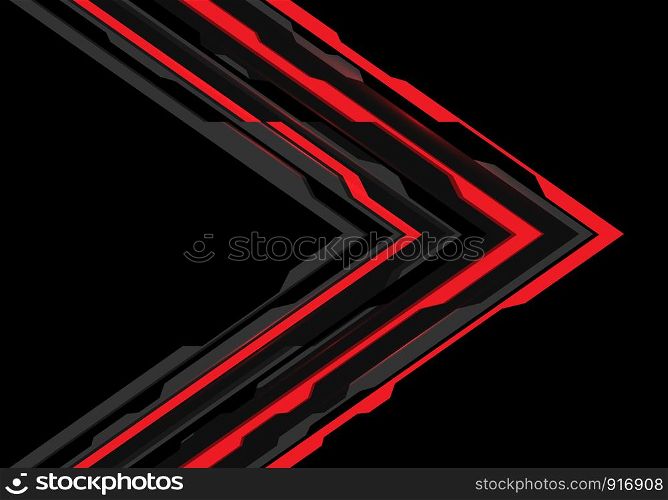 Abstract red grey arrow futuristic direction on black design modern technology background vector illustration.