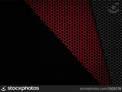 Abstract red grey black hexagon mesh metallic pattern design modern futuristic background vector illustration.