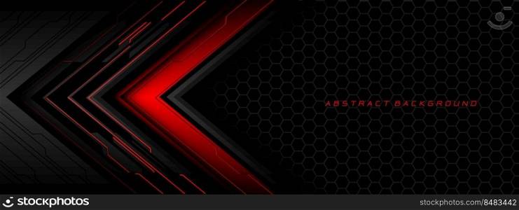 Abstract red grey metal black cyber circuit futuristic technology geometric on hexagon mesh design modern background vector illustration.